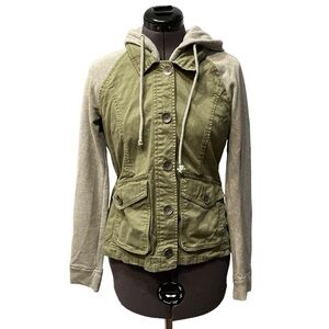 COPY - Hollister Hoodie Drawstring Olive/Gray M Long Sleeve Cotton 2 Pocket But…